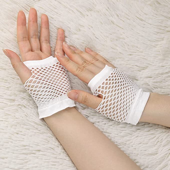 Load image into Gallery viewer, 1 Pair Fishnet Gloves Fingerless Wrist Length 70s 80s Costume Party Dance -White-2
