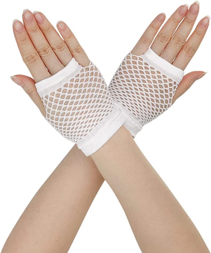 Load image into Gallery viewer, 1 Pair Fishnet Gloves Fingerless Wrist Length 70s 80s Costume Party Dance -White-1
