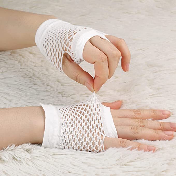 Load image into Gallery viewer, 1 Pair Fishnet Gloves Fingerless Wrist Length 70s 80s Costume Party Dance -White-3
