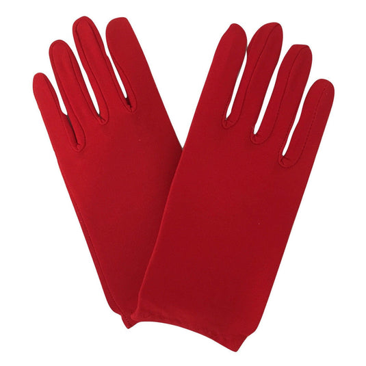 Ladies SHORT GLOVES Costume Party Wedding Bridal Fancy Dress Prom Stretchy - Red - One Size-0