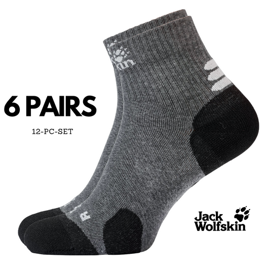 6 Pairs Jack Wolfskin Cotton Socks Travel Organic Mid Cut Hiking Trekking Ankle - Dark Grey-3