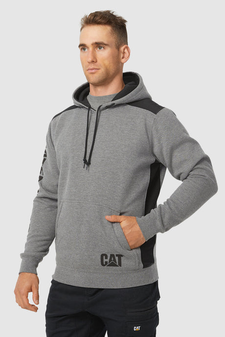 Caterpillar Logo Panel Hooded Sweatshirt Jumper Hoodie Warm Winter - Dark Heather Grey-0