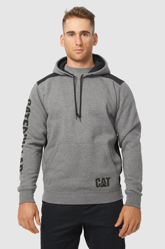 Caterpillar Logo Panel Hooded Sweatshirt Jumper Hoodie Warm Winter - Dark Heather Grey-3