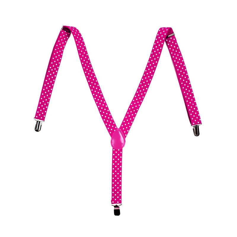 Load image into Gallery viewer, Mens Suspenders Braces Adjustable Strong Clip On Elastic Formal Wedding Slim - Pink with White Polka Dot-1
