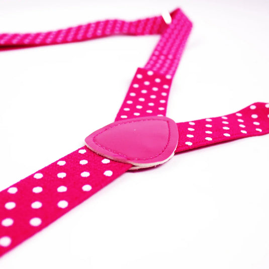 Mens Suspenders Braces Adjustable Strong Clip On Elastic Formal Wedding Slim - Pink with White Polka Dot-2