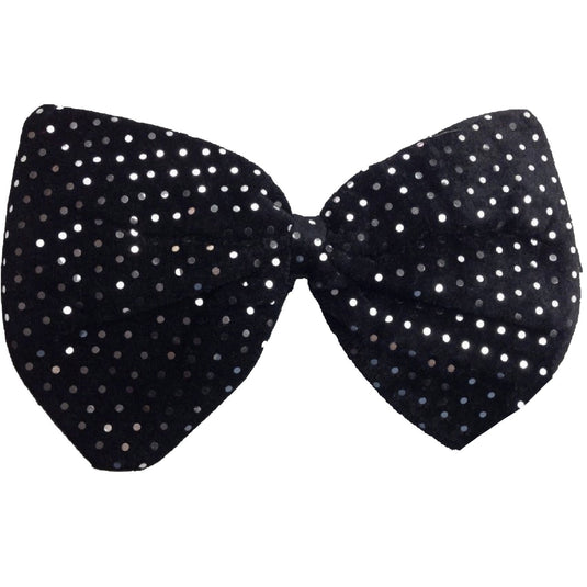 LARGE BOW TIE Sequin Polka Dots Bowtie Big King Size Party  Costume - Black (with silver polka dots)-0