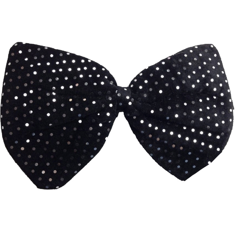 Load image into Gallery viewer, LARGE BOW TIE Sequin Polka Dots Bowtie Big King Size Party  Costume - Black (with silver polka dots)-1
