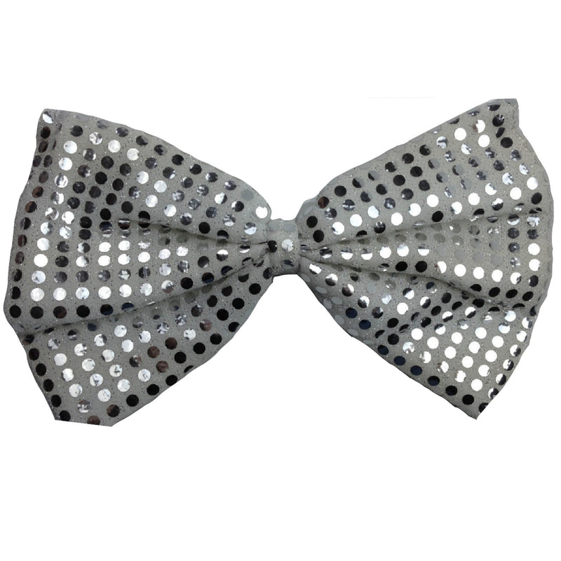 Load image into Gallery viewer, LARGE BOW TIE Sequin Polka Dots Bowtie Big King Size Party  Costume - White/Silver-1
