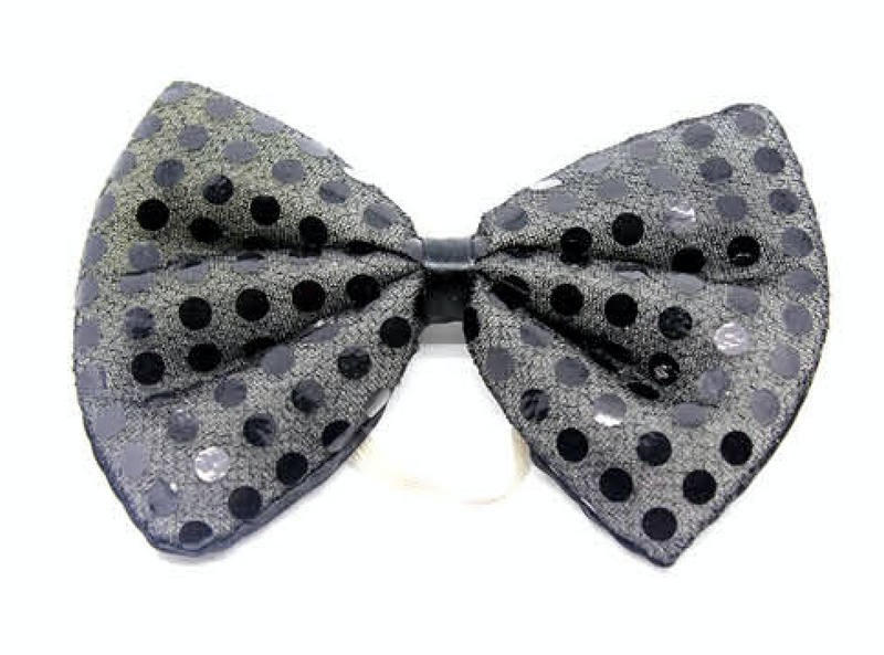 Load image into Gallery viewer, SEQUIN BOW TIE Polka Dots Bowtie Party Unisex Costume  13cm x 9cm Clown - Black-1
