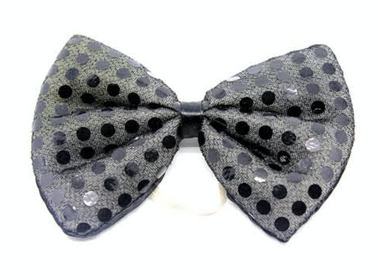 SEQUIN BOW TIE Polka Dots Bowtie Party Unisex Costume  13cm x 9cm Clown - Black-1