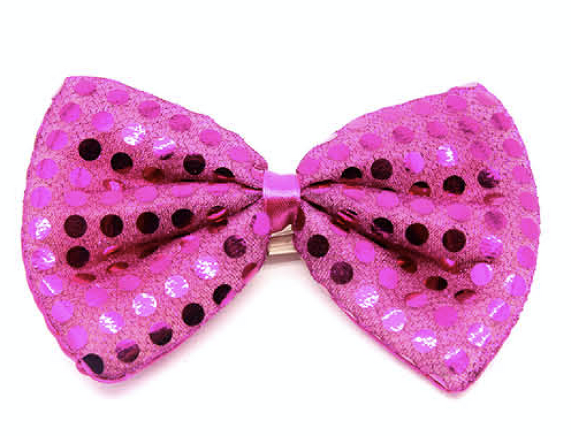 Load image into Gallery viewer, SEQUIN BOW TIE Polka Dots Bowtie Party Unisex Costume  13cm x 9cm Clown - Hot Pink-1
