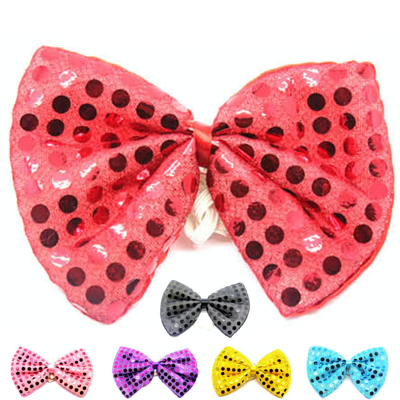 Load image into Gallery viewer, SEQUIN BOW TIE Polka Dots Bowtie Party Unisex Costume  13cm x 9cm Clown - Red-3

