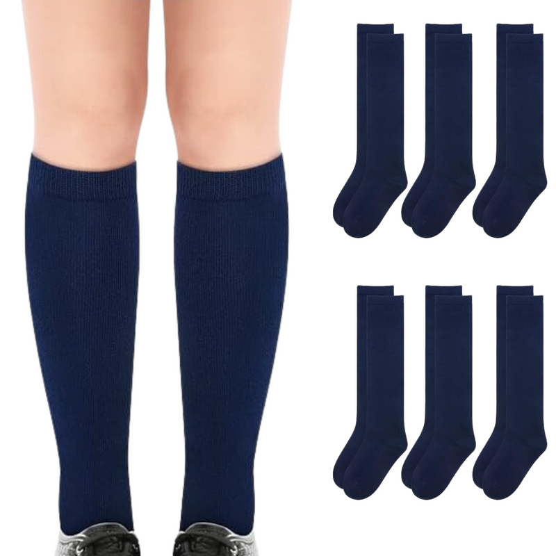 Load image into Gallery viewer, 6x Pairs School Uniform Knee High Socks Cotton Rich Girls Boys Kids Bulk - Navy
