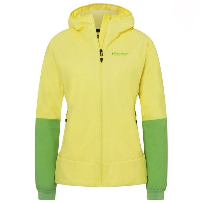 Load image into Gallery viewer, Marmot Women’s Novus LT Hybrid Hooded Jacket – Light Yellow/Kiwi
