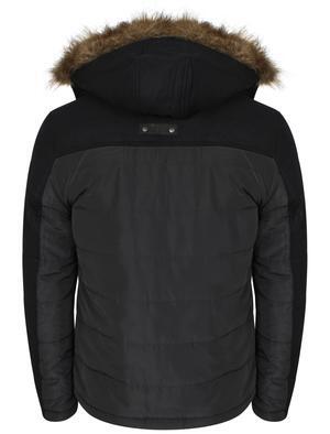 Dissident Bethwin Padded Quilted Jacket Coat Wool Blend Winter - Navy-2