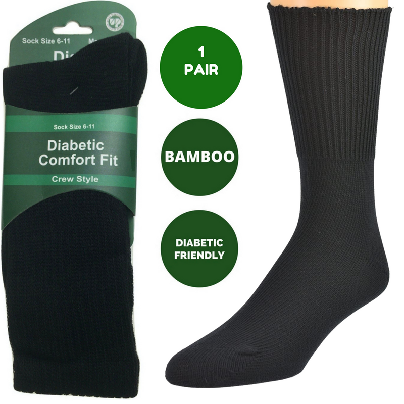 Load image into Gallery viewer, 1 Pair DIABETIC BAMBOO Socks Work Socks Medical Loose Top Crew Cushion BLACK-1
