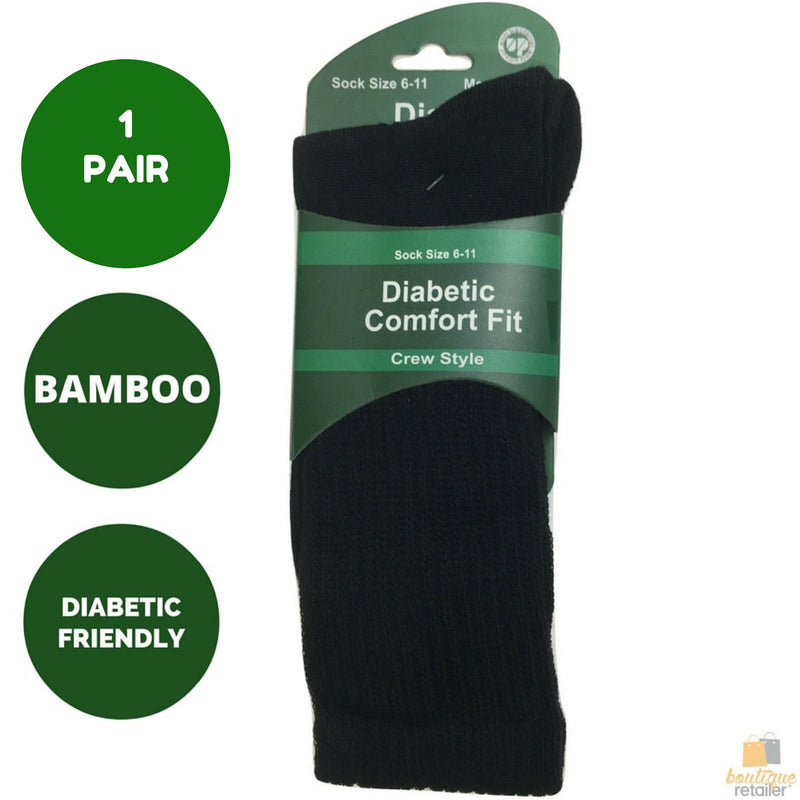 Load image into Gallery viewer, 1 Pair DIABETIC BAMBOO Socks Work Socks Medical Loose Top Crew Cushion BLACK-3
