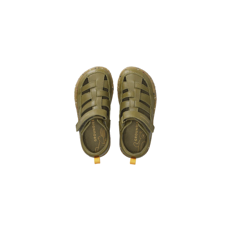 Load image into Gallery viewer, Groundies Noto 2.0 Kids' Barefoot Sandals – Khaki/Orange

