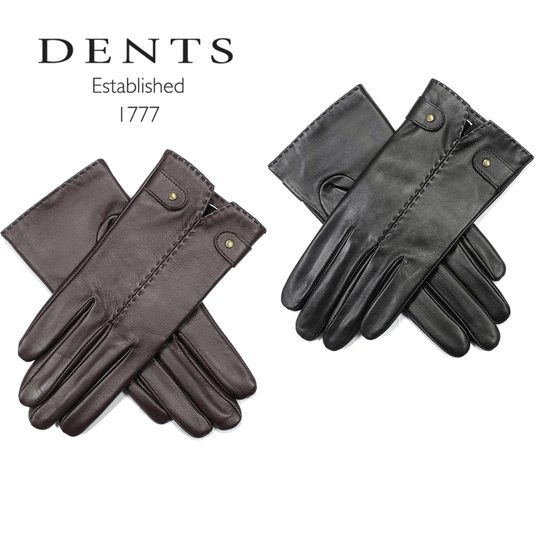 Dents Womens Audrey Leather Gloves with Fleece Lining Hand Stitched - Brown