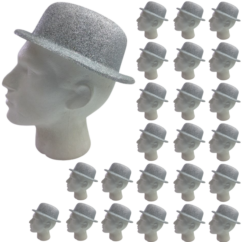 Load image into Gallery viewer, 24x GLITTER BOWLER HAT Fancy Party Plastic Costume Cap Fun Dress Up Sparkle BULK
