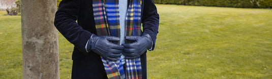 Dents Heritage Bold Check Cashmere Scarf with Tassels and Gift Box in Night Sky-2