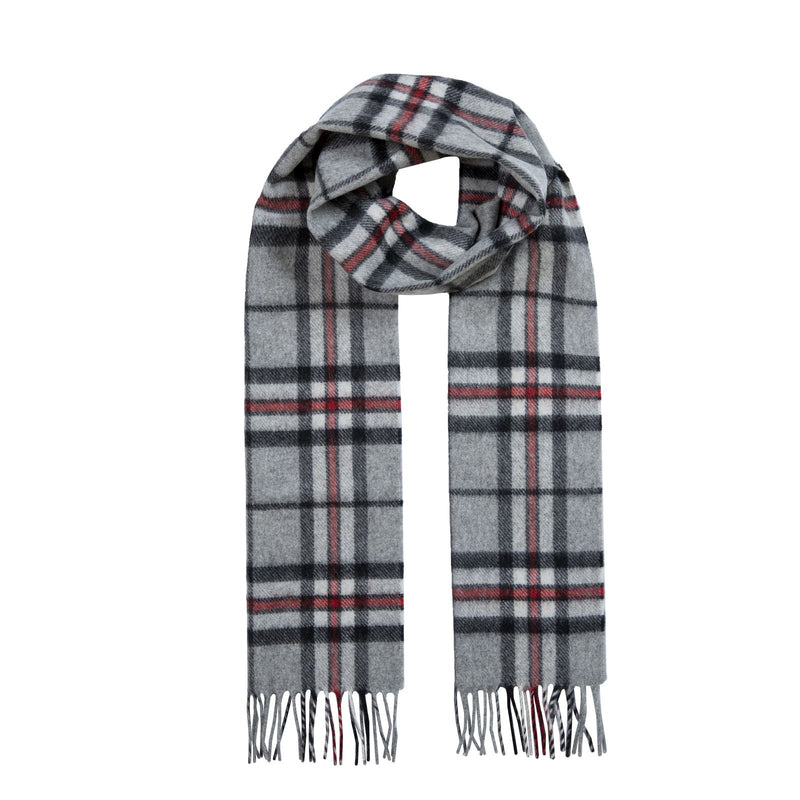 Load image into Gallery viewer, Dents Heritage Bold Check Cashmere Scarf with Tassels and Gift Box in Silver-0
