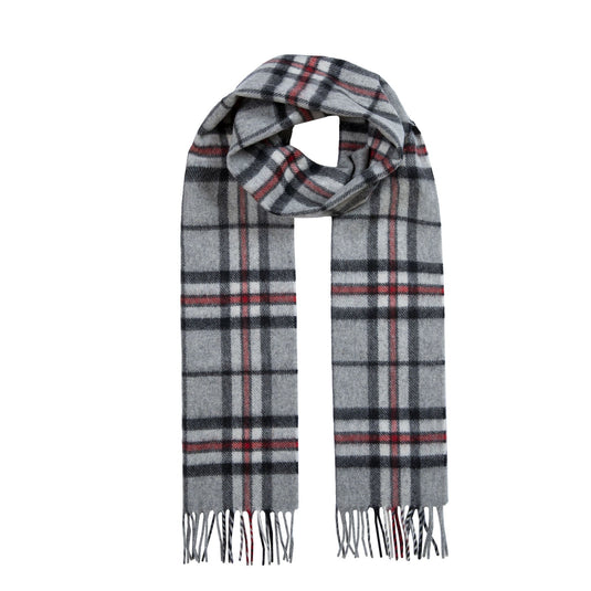 Dents Heritage Bold Check Cashmere Scarf with Tassels and Gift Box in Silver-1