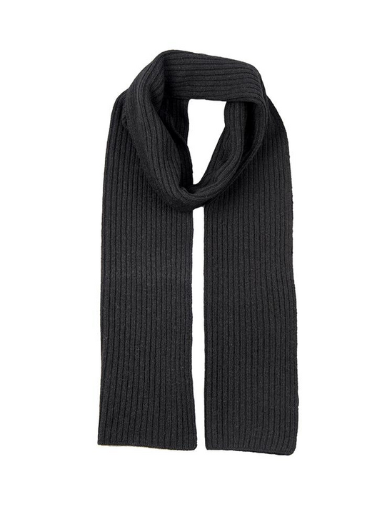 Dents Mens Ribbed Lambswool Blend Knitted Scarf in Black-2