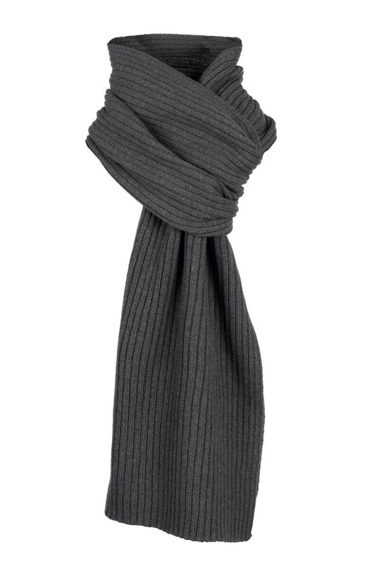Dents Mens Ribbed Lambswool Blend Knitted Scarf in Charcoal-0