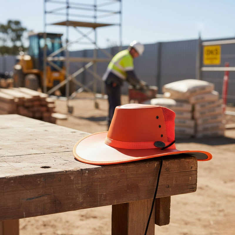 Load image into Gallery viewer, Jacaru 2017 Safety Breeze Hat – Fluro Orange Hi-Vis | UPF 50+
