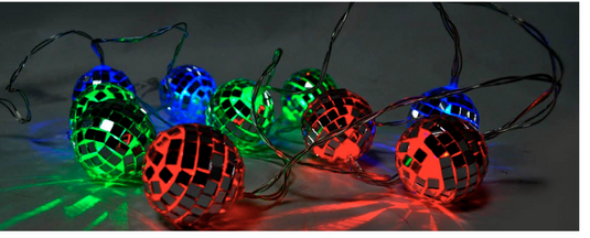 2 Metre Disco Ball LED String Lights Silver Mirror Reflective Light - Blue/Green/Red-2