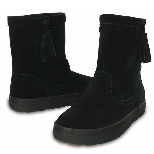 Crocs LodgePoint Womens Suede Leather Pull On Boots Shoes Ugg - Black-1