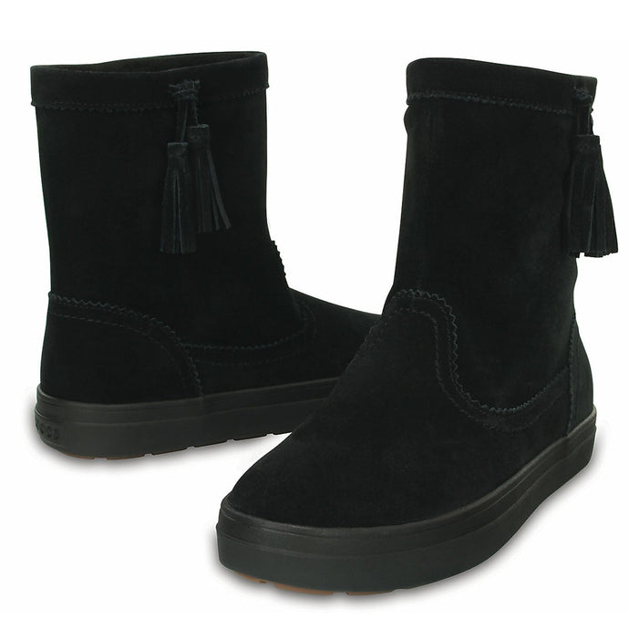 Crocs LodgePoint Womens Suede Leather Pull On Boots Shoes Ugg - Black-0