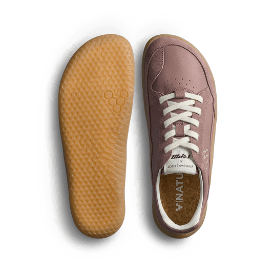 Vivobarefoot Gobi II Sneaker Premium Leather Womens Twilight Mauve top and sole view