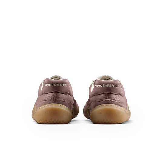 Vivobarefoot Gobi II Sneaker Premium Leather Womens Twilight Mauve - rear view showing the heel design.