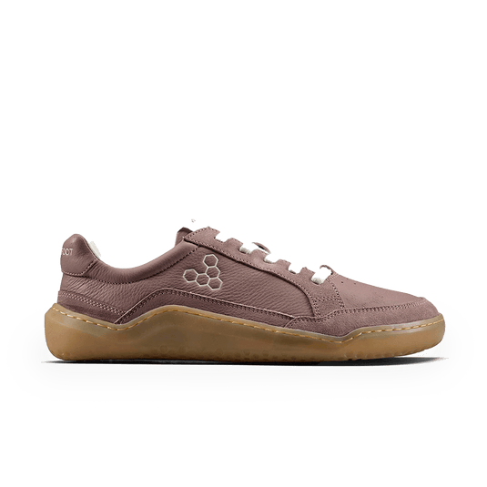 Vivobarefoot Gobi II Sneaker Premium Leather Womens Twilight Mauve side view with lightweight design.