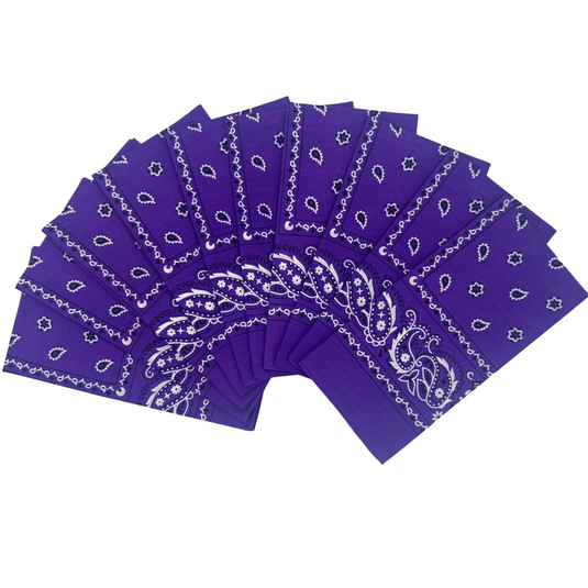 20x BANDANA Paisley 100% COTTON Head Wrap Durag Bandanna Scarf Mask BULK - Purple-1