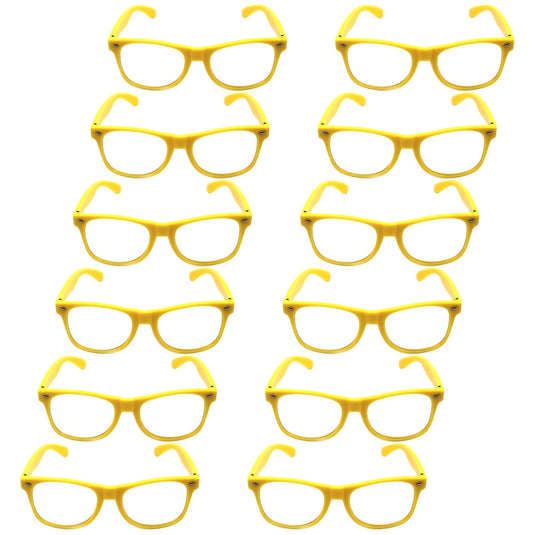 12x Yellow Party Glasses w/ Clear Lenses – Fun 80s Australia Day Costume Glasses-1