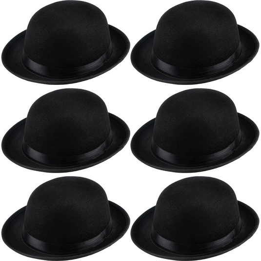 6x BOWLER HAT Party Vintage Costume Derby Felt Dance Halloween Bulk in Black-0