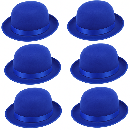 6x BOWLER HAT Party Vintage Costume Derby Felt Dance Halloween Bulk in Blue-0