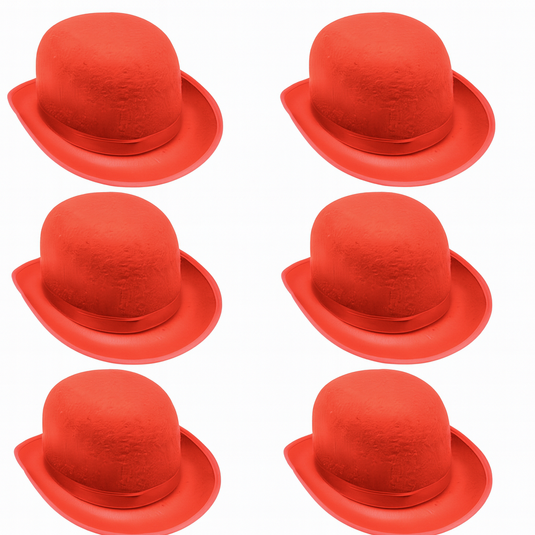 6x BOWLER HAT Party Vintage Costume Derby Felt Dance Halloween Bulk in Red-0