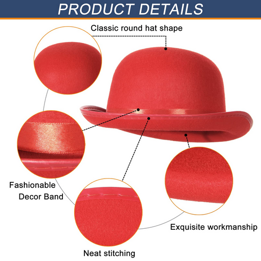 6x BOWLER HAT Party Vintage Costume Derby Felt Dance Halloween Bulk in Red-4