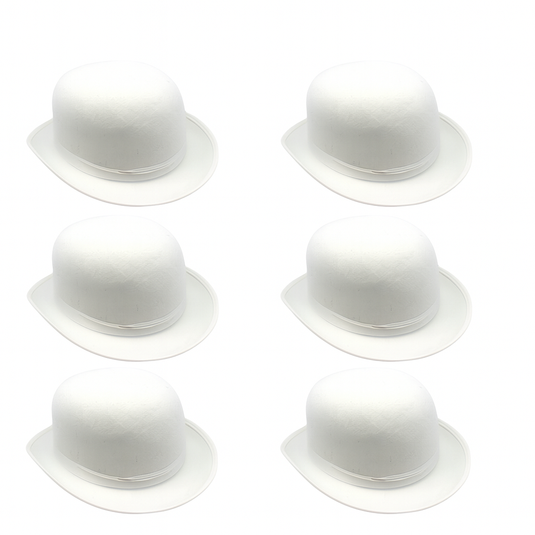 6x BOWLER HAT Party Vintage Costume Derby Felt Dance Halloween Bulk in White-0