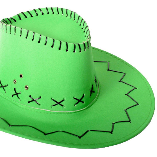 6x Fluro Green Cowboy Hat with Adjustable Chin Cord – Fun Western-Themed Australia Day-2