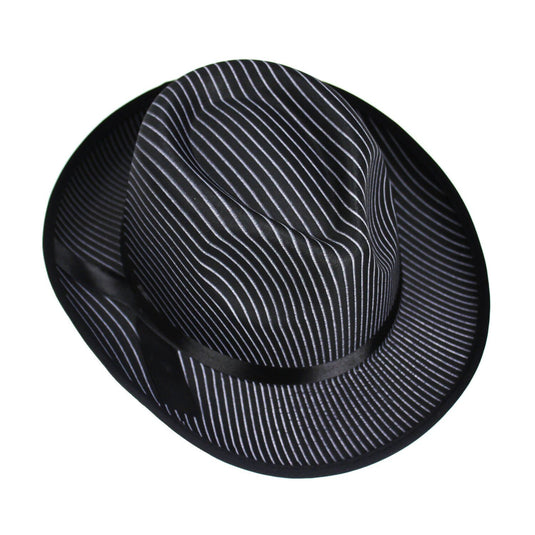 1920s Gangster Pinstripe Trilby Fedora Party Costume Hat in Black-3