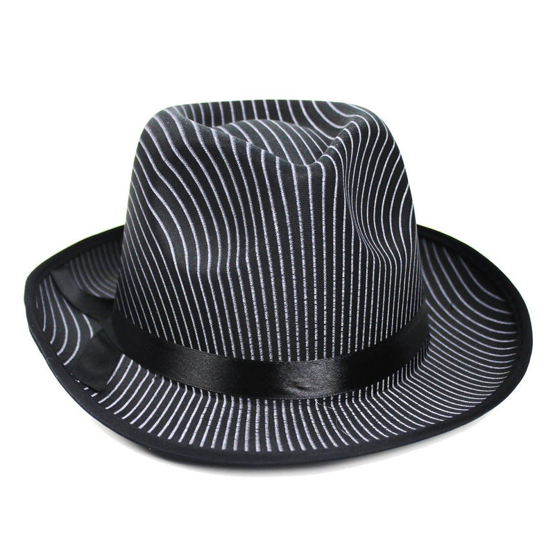 Load image into Gallery viewer, 1920s Gangster Pinstripe Trilby Fedora Party Costume Hat in Black-2
