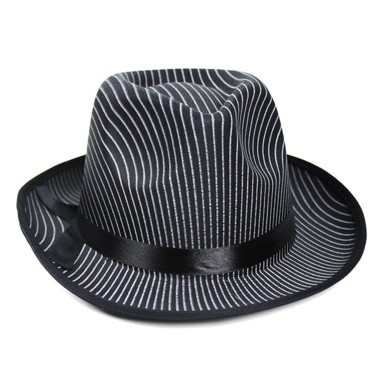 1920s Gangster Pinstripe Trilby Fedora Party Costume Hat in Black-2