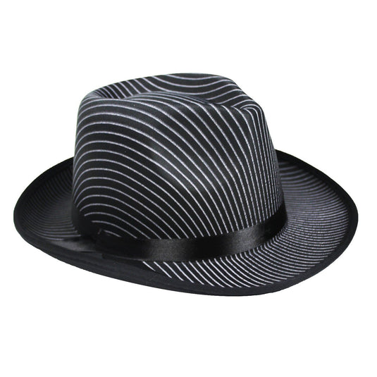 1920s Gangster Pinstripe Trilby Fedora Party Costume Hat in Black-0