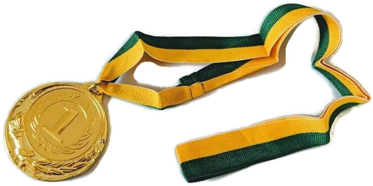 Load image into Gallery viewer, METAL WINNER GOLD MEDAL 1st Party Favours Sports Day 40cm Ribbon - Green/Gold-0
