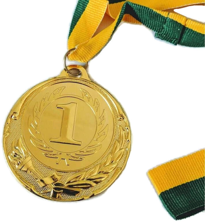 Load image into Gallery viewer, METAL WINNER GOLD MEDAL 1st Party Favours Sports Day 40cm Ribbon - Green/Gold-1
